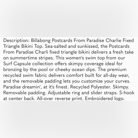 NWT Billabong Postcards From Paradise Charlie bikini top - S and L - Picture 9 of 10